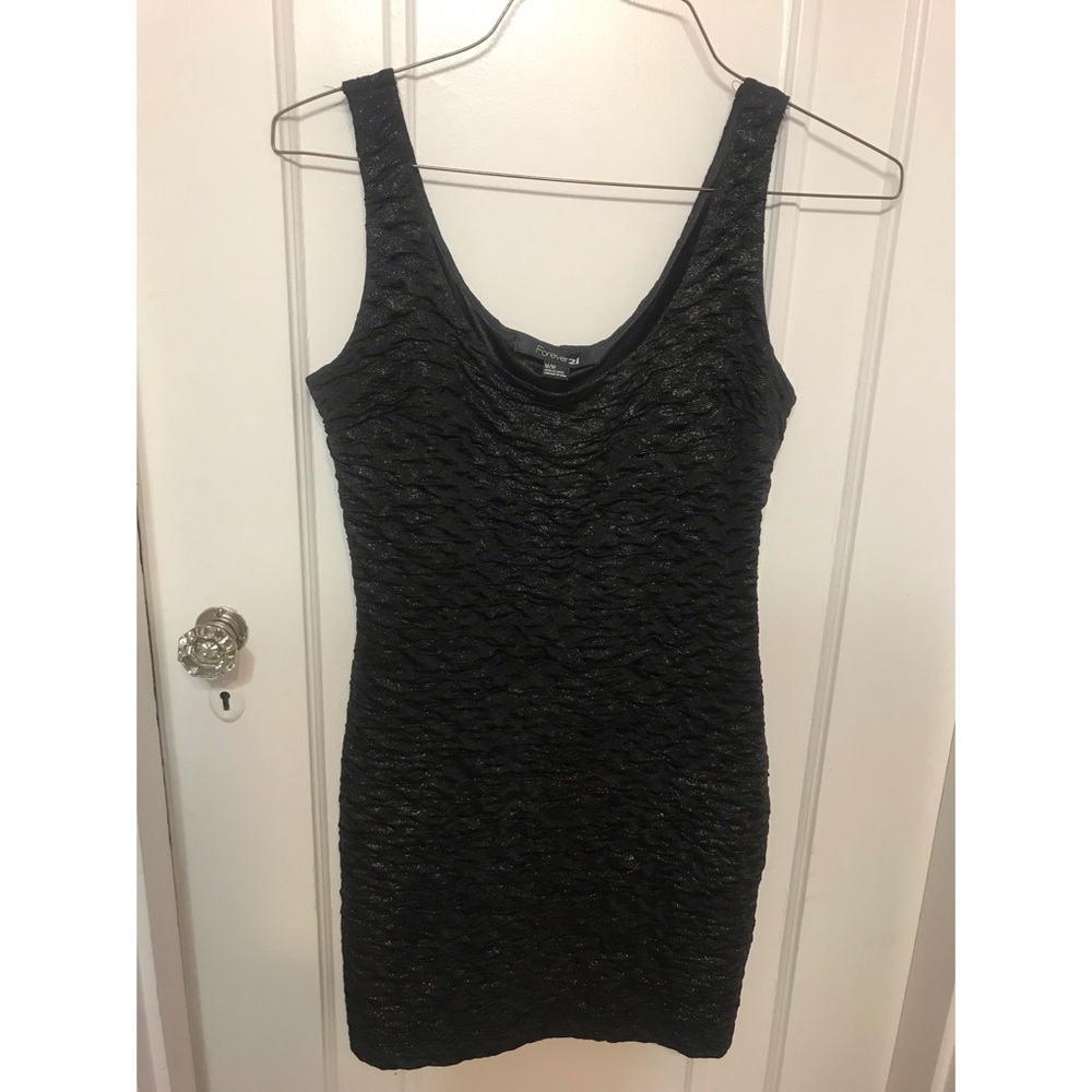 Black shimmer ruched bodycon dress